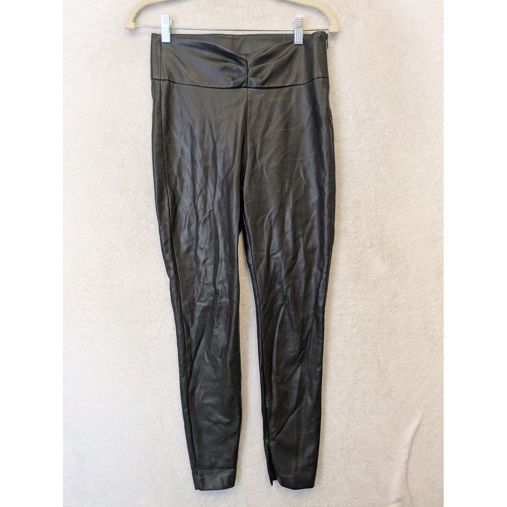 Zara Leggings Women's Small Black Faux Leather High Rise Gathered‎ Side Zip